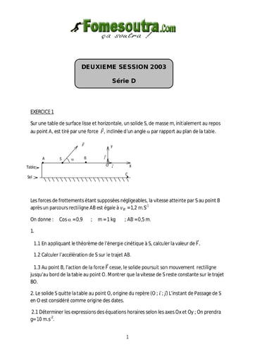 Sujet de Physique-Chimie BAC D 2003