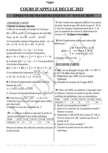 COURS D'APPUI LE DECLIC MATHS 3ième N°17 BY TEHUA