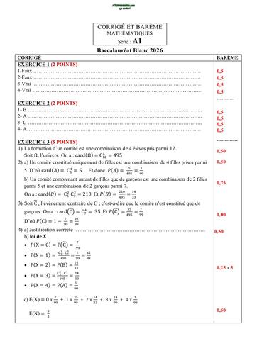 BAC BLANC 2026 MATHS SERIE A1 BAREME Grand bassam BY TEHUA