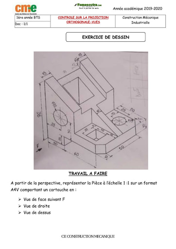 Contrôle sur la projection orthogonale (exercice de dessin)