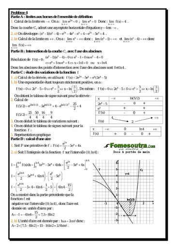 Corrigé Problème (4) Etude d'une fonction exponentielle - Maths Terminale D