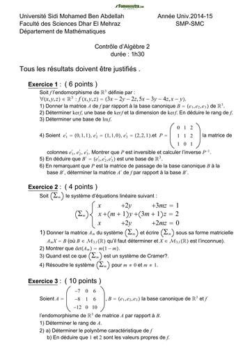 COMPO BTS FILIERE INDUSTRIELLE ELECTROTECHNIQUE EXAMEN DE MATHS 2 ALGEBRE  BY TEHUA