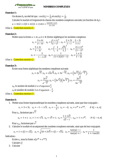 Sujets corrigés Nombres complexes - Maths sup