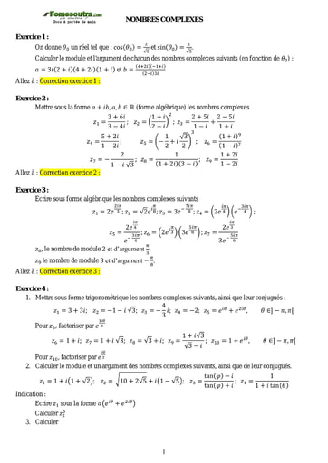 Sujets corrigés Nombres complexes - Maths sup