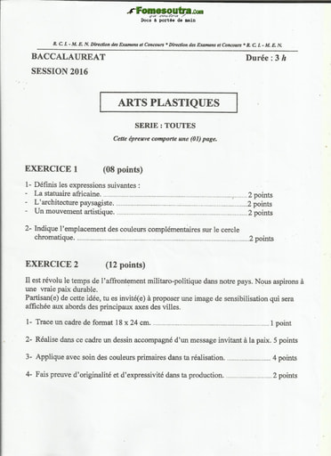 Sujet Arts Plastiques - BAC 2016 toutes series