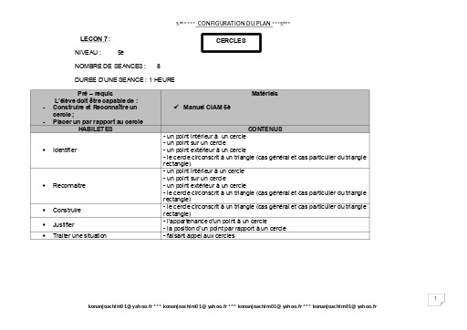 Fiche de cours Maths 5ième Leçon 8 Cercles by TEHUA
