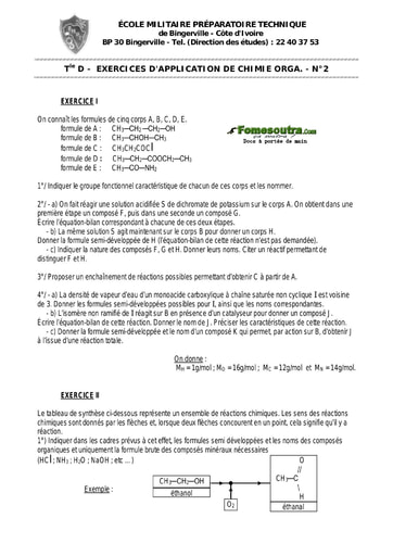 TP (3) Exercice d'application Chimie organique Terminale D - EMPT Bingerville
