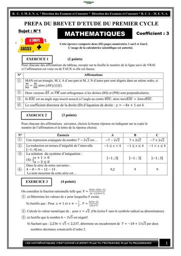 PREPA BEPC 2026 KABY MATHS 5 SUJETS BY TEHUA