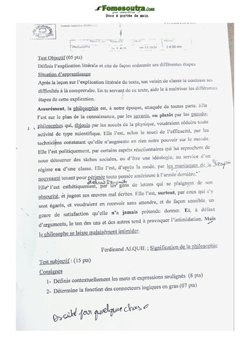Sujet de Philosophie niveau BAC F et G