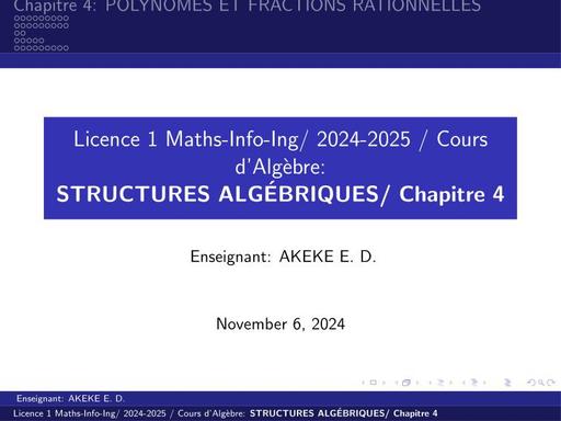 Struct Algeb Chapitre 4  Polynômes et Fractions rationnelles