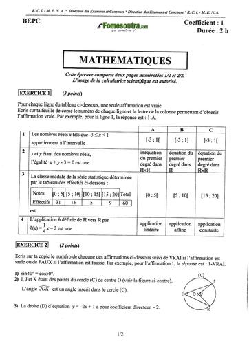 BEPC 2025 EPREUVE DE MATHEMATIQUES PROBABLE COTE D'IVOIRE BY TEHUA