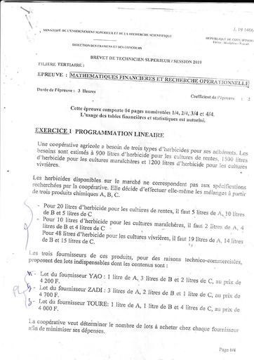 MATH FINE FILIAIRE TERTIAIRE BTS 2019