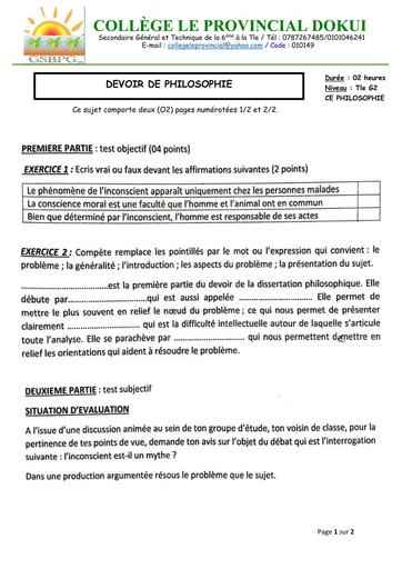 DEVOIR DE PHILO NIVEAU Tle G2 MARS 2026 by TEHUA