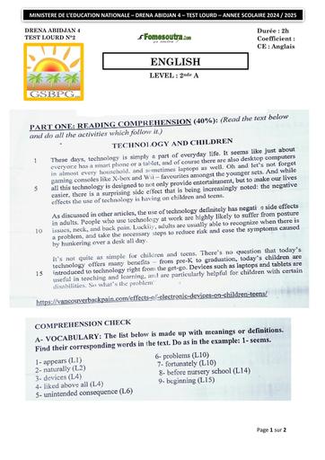 SUJET ANGLAIS 2nde A TEST LOURD MARS 2025 Provincial by Tehua