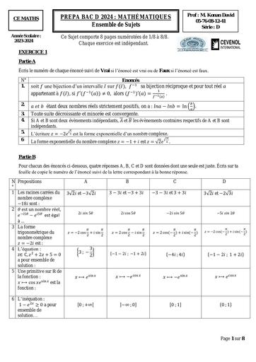 Prepa Sujet Général Prepa BAC D 2024 Maths by Tehua