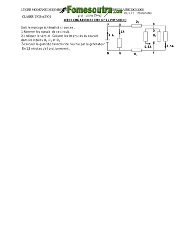 Interrogation 1 de Physique niveau 2nd C