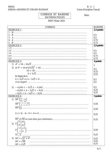 Barème Bepc blanc 2024 Maths dren Aboisso et GB