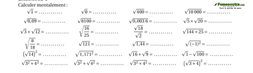 Calcul mental (2) - Racine carrée -  maths 3eme