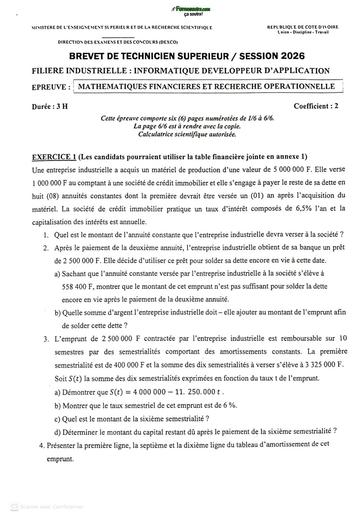 BTS CI Session 2026 FI IDA épreuve Maths finances et recherche opérationnelle By TEHUA