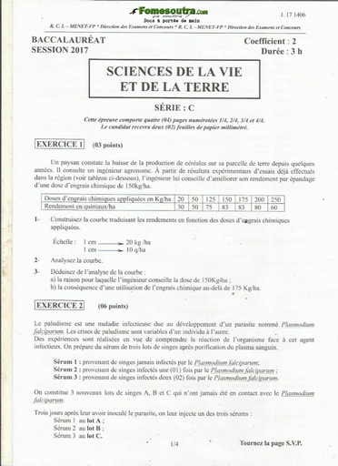 Sujet de SVT BAC C 2017