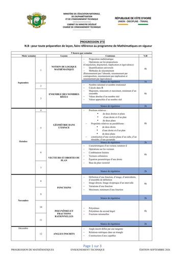 PROGRESSION MATHS  2NDE T3 2026 BY TEHUA