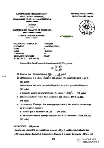BAC 2024 SUJET + CORRIGÉ MATHS SERIE C CONGO BRAZAVILLE by Tehua
