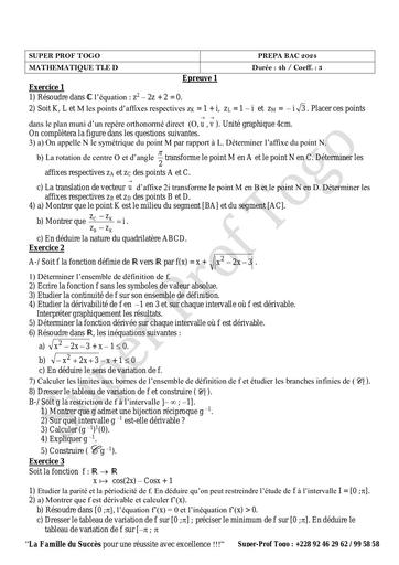 Compilation Maths Tle D Super prof Togo by Tehua