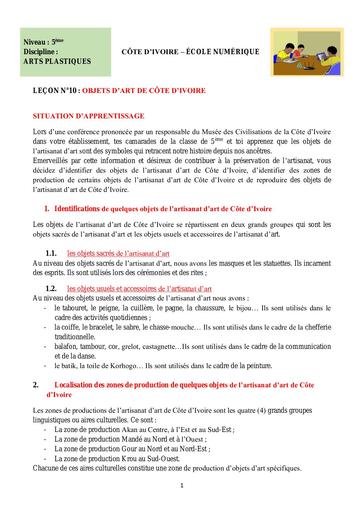 AP 5ème L10 Objets dart de Côte dIvoire