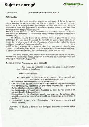 Sujet et Corrigé de Dissertation: le problème de la pauvreté