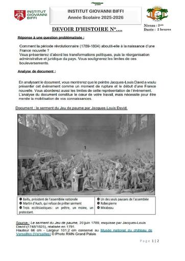 DEVOIR D'HISTOIRE N°1 2nde INSTITUT GIOVANNI BIFFI Octobre 2025 by TEHUA