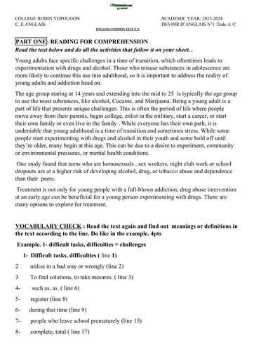 DEVOIR D'ANGLAIS niveau 2nde TRIMESTRE 1 by TEHUA