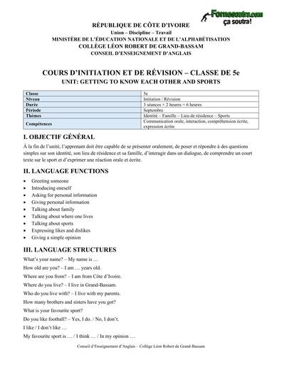 Cours initiation revision 5e Anglais 3 seances BY TEHUA