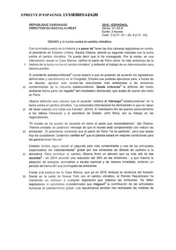 SUJET BAC B-A1-A2  ESPAGNOL LV1 GABON 2019 DJAHASHIKAN