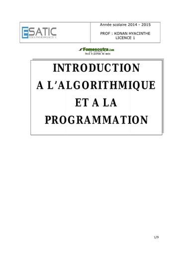 Algorithmique et programmation: Procédures - Licence 1 ESATIC