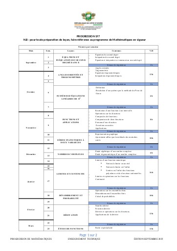 PROGRESSION 2025 MATHS 1ière F7