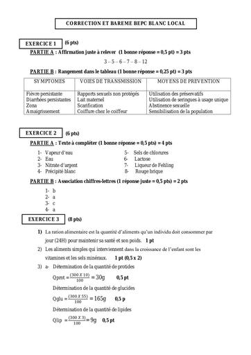 CORRECTION ET BAREME BEPC BLANC LOCAL SVT Gagnoa (Nouveau) by Tehua