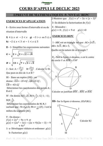 COURS D'APPUI LE DECLIC MATHS 3ième N°9 BY TEHUA