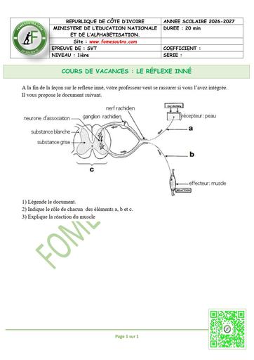 FICHE 5 SVT 1ière LE RÉFLEXE INNÉ by TEHUA