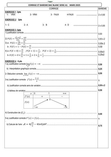 BAC BLANC CORRIGES BAREMES MARS 2025 MATHS Tle A1 by TEHUA