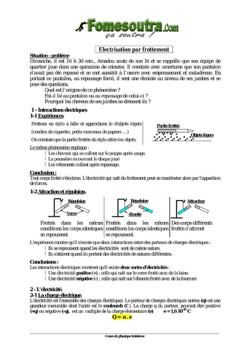 Electrisation par frottement - Physique 3eme