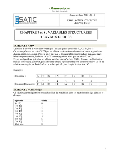 TD corrigé Variables Structurées - ESATIC
