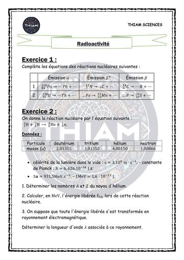 FICHE DE TD Radioactivité ( THIAM SCIENCES ) by TEHUA