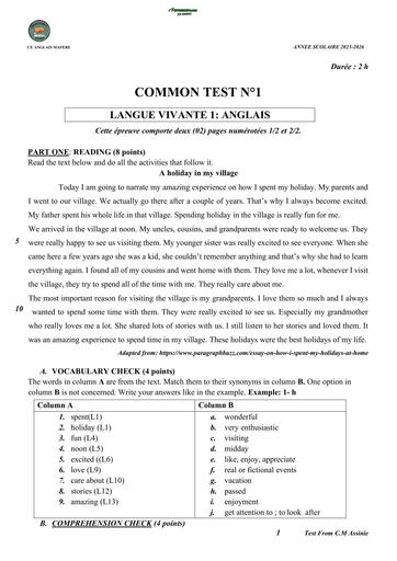 ENGLISH TEST 3ième N°1  C M Assinie Mafia by TEHUA