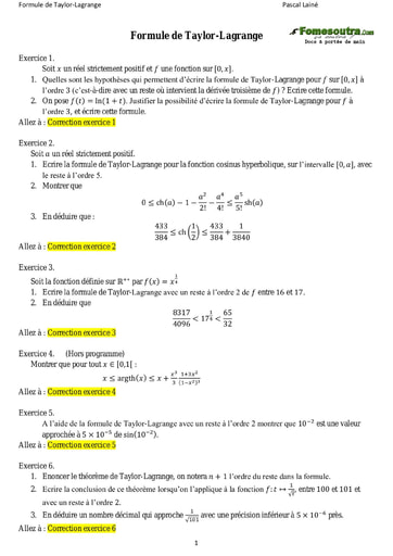 Sujets corrigés Formule de Taylor-Lagrange - Maths sup