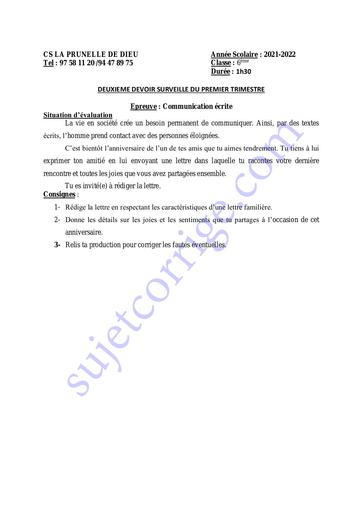 SUJET 2ÈME DEVOIR DU 1ER T COMMUNICATION ÉCRITE 6ÈME 2021-2022 CS LA PRUNELLE DE DIEU by Tehua.pdf