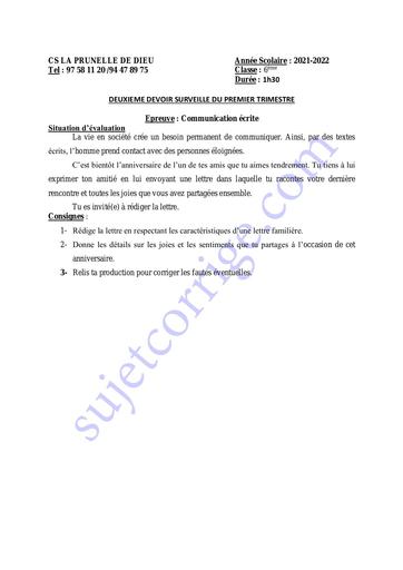 SUJET 2ÈME DEVOIR DU 1ER T COMMUNICATION ÉCRITE 6ÈME 2021-2022 CS LA PRUNELLE DE DIEU by Tehua.pdf