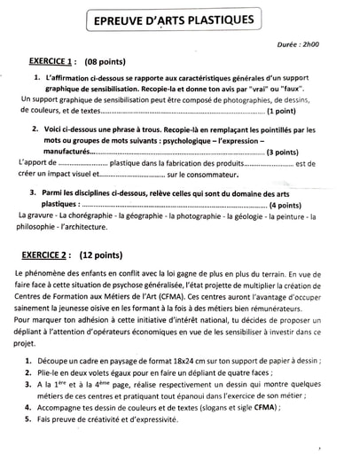 BAC C BLANC ARTS PLASTIQUES ABIDJAN 4 2022