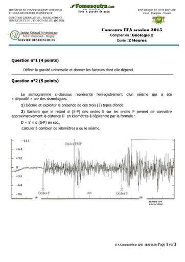 Sujet de Géologie 2 concours ITA 2015