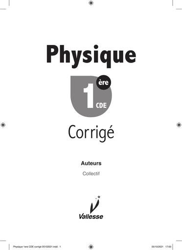 Corrigé Habileté Vallesse Physique 1ière CDE By Tehua
