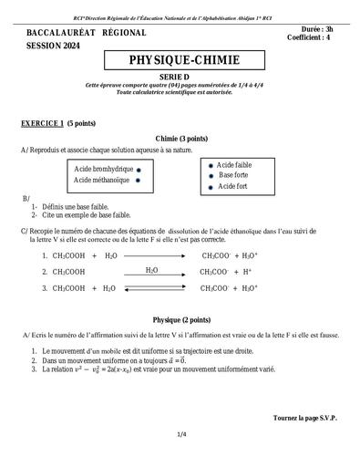 Sujet Bac blanc 2024 dren abidjan 1 PC by Tehua